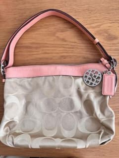 COACH ハンドバッグ シグネチャー ピンク ベージュ　保管袋付きのサムネイル