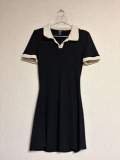 Dazy ポロ襟 ミニワンピース ブラック ホワイト 半袖のサムネイル
