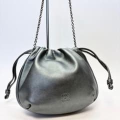 美品】ロエベ チェーンショルダーバッグ ナッパレザー シルバー