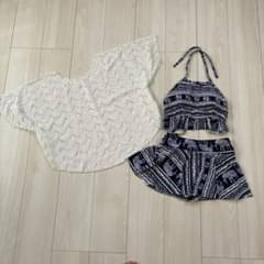 [Excellent Condition, 3-Piece Set] Women's Swimsuit with Lace Cover-up, Elephant Print, Ethnic Style