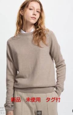 UNIQLO 100% カシミヤ クルーネックセーター ベージュ Lのサムネイル