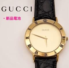 新品ベルト・電池】GUCCI グッチ ゴールドカラー QZ メンズ 腕時計 