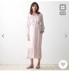 マタニティサイズカップ付きフリル使いドレスパジャマ【ピンク】のサムネイル