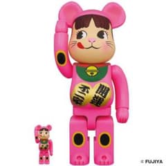 BE@RBRICK 招き猫 ペコちゃん　蛍光ピンク　100%&400%のサムネイル