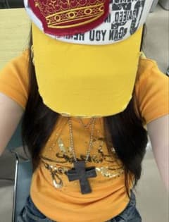 オレンジ グリッター文字 半袖Tシャツ 平成ギャル グランジ系 Y2Kのサムネイル