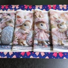 ②未使用 可愛いウサギちゃんパネル生地4枚＆リボン柄生地です