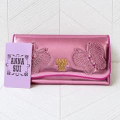 最終 希少 ANNA SUI アナスイ 長財布 蝶 がま口 メタリック ピンク