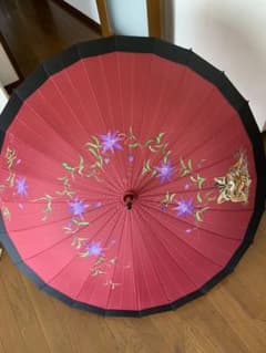 【傘　新品】蛇の目風２４本骨傘 　エンジ　番傘風　雨傘　男女兼用のサムネイル