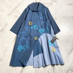 A18761 未使用 ジェニーギャルソン 配色切替刺繍花柄シャツコート 青系44 m91304760348_1.jpg?1772192803
