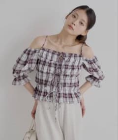 オフショルダー チェック柄 ブラウス 半袖のサムネイル