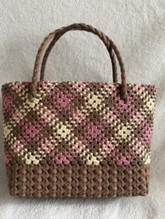 ㊷ クラフトバンド 切替チェックのかごバッグ - メルカリ