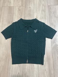 《ダブルジップ×ロゴ刺繍》ストリートニットトップ／WZIPカーデ　グリーンのサムネイル