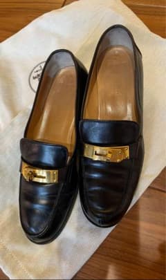 エルメス☆ ケリーバックル　ローファー　ゴールド金具　レザーシュー 37.5 エルメス☆ ケリーバックル ローファー ゴールド金具 レザーシュー