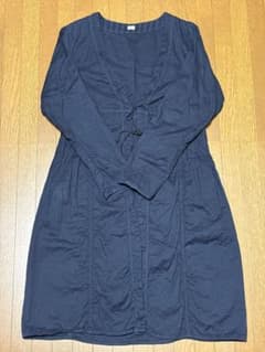 ネイビー ひざ丈ワンピース 前開き シンプル 紺のサムネイル