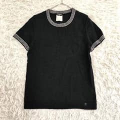 23438✨シャネル ココマーク ツイード切替 ラメ 半袖ニット ウール 黒 23438✨シャネル ココマーク ツイード切替 ラメ 半袖ニット ウール 黒