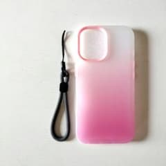 iPhone16 그라데이션 스마트 폰 케이스 스트랩 첨부 핑크