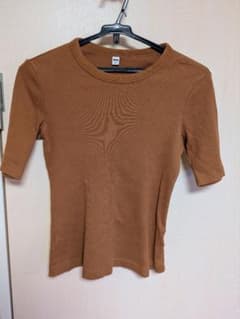 UNIQLO リブクルーネック 半袖Tシャツ ブラウン系のサムネイル