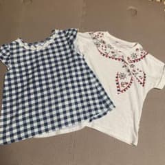 女の子140Tシャツ２枚セット　紺白チェック　赤白マリンのサムネイル