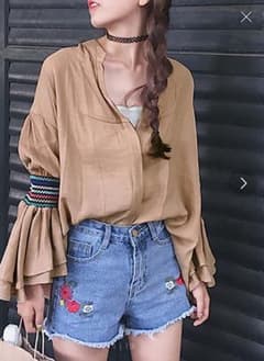 ANDJ エスニック刺繍 シフォンブラウス チュニックのサムネイル