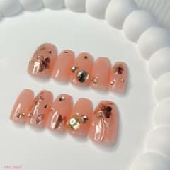 【C0014】ネイルチップ コーラルピンク フラワー うる艶 大人可愛い 上品のサムネイル
