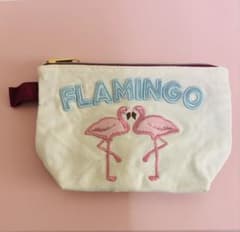 フラミンゴ刺繍 キャンバス ポーチ