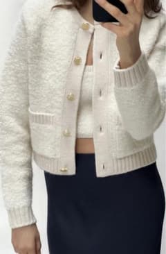 最終値下げ ZARA ザラ ブークレ ニット カーディガン M エクリュ