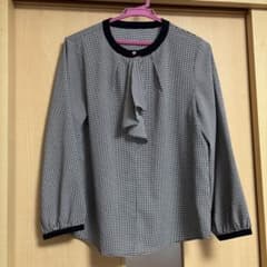 LES MUES チェック柄 リボン付き 長袖ブラウス Lのサムネイル