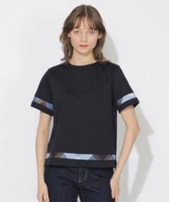 限定品　新品　ブルーレーベル　バイオシルケットスムースチェックラインTシャツ３８ 美品 バイオシルケットスムースチェックラインTシャツ ブルーレーベル