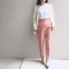 ZARA ハイウエストパンツ　パウダーピンク Lのサムネイル