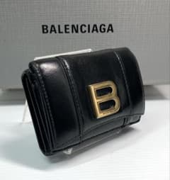 BALENCIAGA(バレンシアガ) 3つ折り財布 アワーグラス 黒 レザー BALENCIAGA（バレンシアガ） アワーグラス 三つ折り財布 レザー