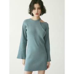 EVRISアシンメトリー リブニット ミニワンピース ブルーのサムネイル