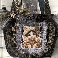 パネル猫ちゃん トートバッグ ゴールド刺繍 コヤンイサムチョン 猫