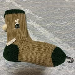 うさぎ刺繍 ソックス ベージュ×グリーン 25cmのサムネイル