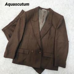 アクアスキュータム 絹混 チェック柄 カジュアルスーツ セットアップ