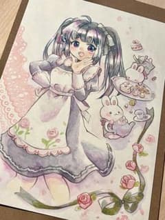 メ*)様 手描きオリジナルイラスト アナログ 色紙 水彩 原画 手描きオリジナルイラスト アナログ 色紙 水彩 原画 - メルカリ