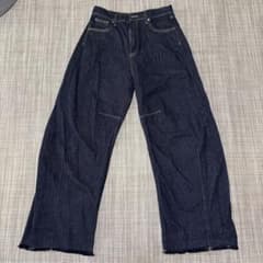 Re:EDIT [全骨格美脚見えシルエット]裾フリンジバレルレッグデニムパンツのサムネイル