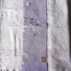 半襟 薄紫 桜刺繍 ポリエステルちりめんのサムネイル