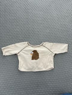 クマプリント付き長袖Tシャツ　クリーム色　70cm アカチャンホンポのサムネイル