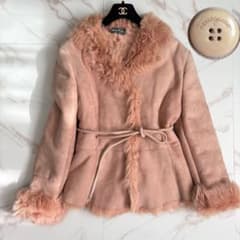 【大きいサイズ】サルヴァトーレフェラガモ リアルムートン コート サイズ44 希少◇サルヴァトーレフェラガモ 羊革 ムートン ジャケット リボン