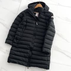 ピレネックス ダウン コート Aライン フード 着脱 黒 ファスナー 