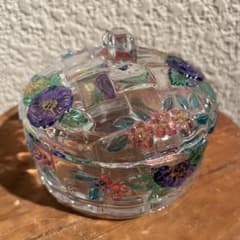 昭和レトロ キャンディーポット ガラス キャニスター 花柄 レトロ 雑貨