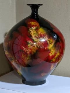 ♦九谷焼 佐野慧成作 炎舞 大花瓶 置物飾り ディスプレイ 昭和時代 骨董品 ♢九谷焼 佐野慧成作 炎舞 大花瓶 置物飾り ディスプレイ 昭和時代