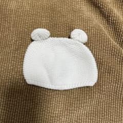 クマ耳付きホワイトニット帽子のサムネイル