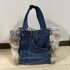 デニムファートートバッグ　ハンドメイドのサムネイル