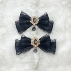 リボン ヘアクリップ 黒色 ブラックのサムネイル