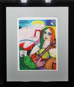 マイケルルー「VIOLINIST AND MODEL」 版画　バイオリン　猫 マイケルルー「VIOLINIST AND MODEL」 版画 バイオリン 猫 - メルカリ
