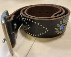 HTC ブラック レザー ブルーストーン&シルバーブラススタッズ 茶芯 34