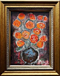 大澤扶二子□薔薇□バラ□真作保障□新品額□油彩画□絵画□油絵□静物