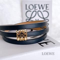 極美品 LOEWE ロエベ アナグラム ツイストバングル S レザー ブラック