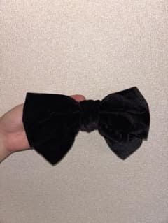 黒 ベロア リボン バレッタ ヘアクリップ ハンドメイド